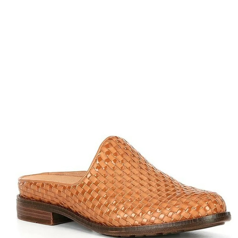 B18 Brioso Fern Leather Woven Mules 8 Tan Slip On Flat Comfort Boho Summer